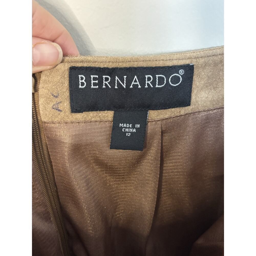 NWT Bernardo Cognac Brown 100% Leather Suede A-Line Laser Cut Midi Max Skirt 12 - Picture 3 of 12